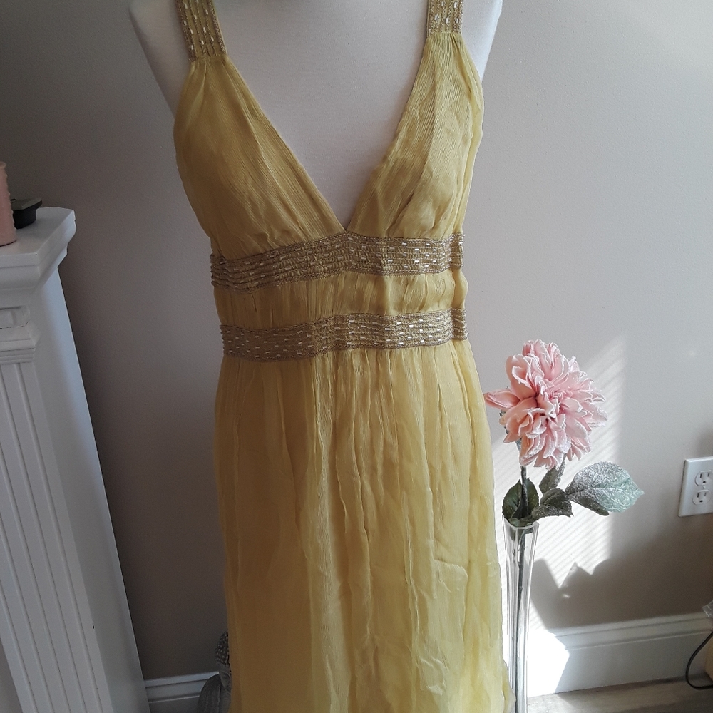 FRENCH CONNECTION Beaded Yellow Tank Dress